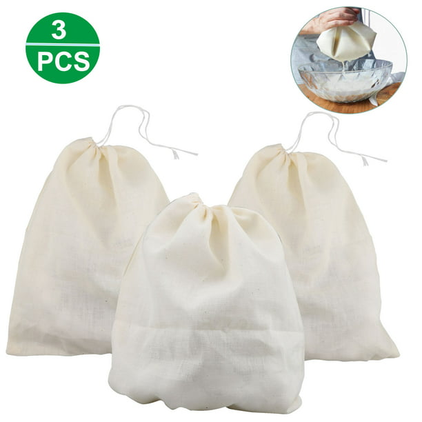 Organic Cotton Nut Milk Bag Food Strainer Brew Coffee Cheese Cloth 3Pcs/set